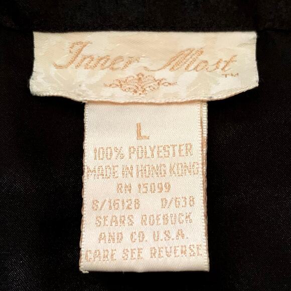 Vtg Black Satin Inner Most Nightgown Large Tunic Blouse Top Robe Lingerie Kimono - Picture 5 of 9